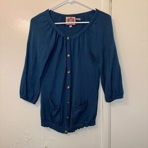 Juicy Couture Vintage Y2K Blue Cotton Knit Cardigan Preppy Coquette Aesthetic S